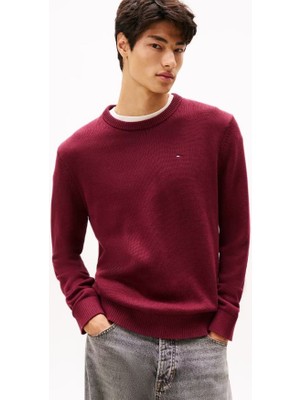 Erkek Slim Fit Bisiklet Yaka Dokulu Triko Kazak - Bordo