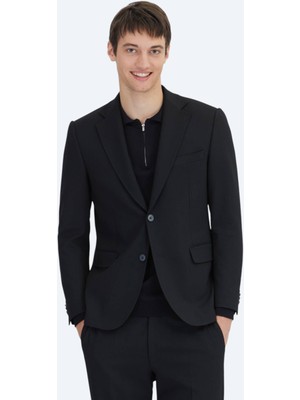 Siyah Çizgili Modern Fit Takım Elbise