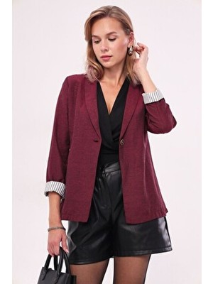 Armonika Kadın Bordo Tek Düğmeli Ceket Uzun Kol Regular Kalıp Standart Kol Günlük Stil ARM-22K001122