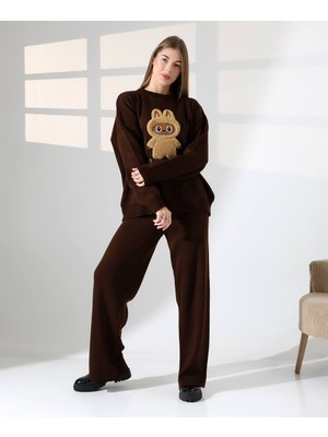 Labubu Desenli Oversize Triko Ikili Takım