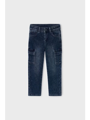 Erkek Çocuk Kargo Cepli Jean Pantolon - Koyu Mavi