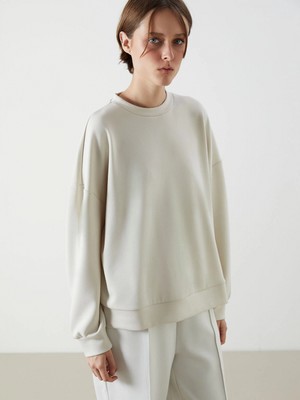 Lcw Vision Gri Bisiklet Yaka Oversize Kadın Sweatshirt