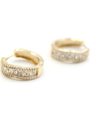 Taşlı Halka Küpe - Altın