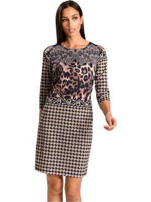 Kadın Bisiklet Yaka Truvakar Kol Desenli Spor Şık Elbise