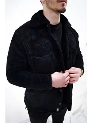 Unisex Siyah Peluş Ceket
