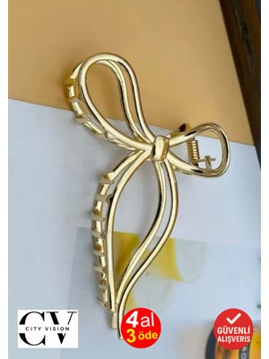 Altın Renk Metal Fiyonk Model Saç Tokası 11 cm