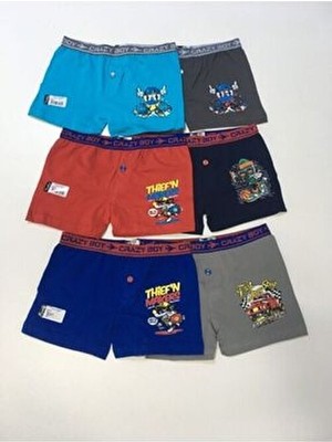Tutku Çocuk Elastan Baskılı Boxer Erkek 6 Adet Renkli Desenli Rahat Paça
