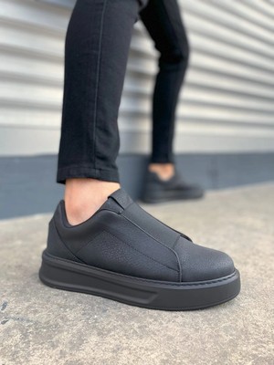 JY007 Alba Bağcıksız Cilt Erkek Günlük Sneaker Ayakkabı Cst Siyah