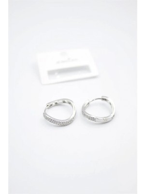 Taşlı Halka Küpe - Gümüş