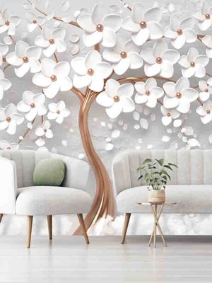 3 Boyutlu Çiçekli Ağaç Desenli Silinebilir Sağlıklı Tekstil Duvar Kağıdı