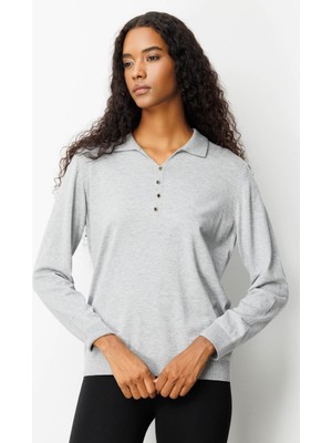 Kadın Polo Yaka Angelina Basic Bluz Gri