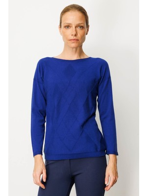 Kadın Önü Baklavalı Yan Örgü Kazak K.s.mavi