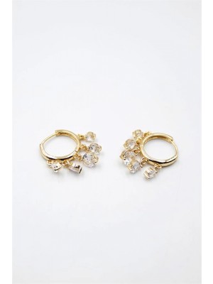 Yuvarlak Taşlı Shakira Küpe - Altın