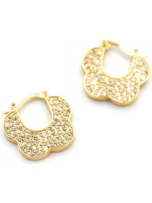 Taşlı Çiçek Küpe - Altın