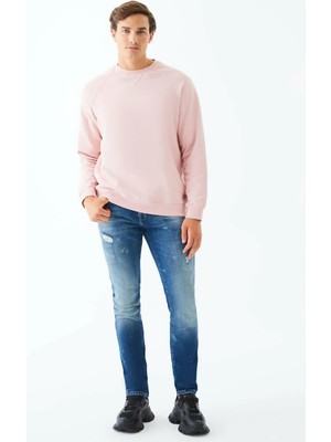 LTB ErkekSoluk Efektli Bisiklet Yaka Lila Sweatshırt