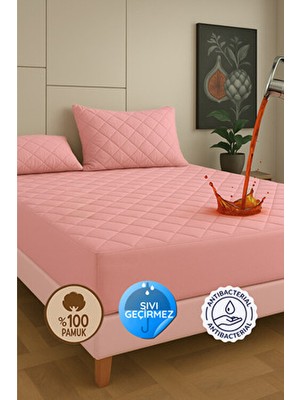 Pudra %100 Pamuk Kapitone Fitted Su Sıvı Geçirmez Yatak Koruyucu Tek-Çift Kişilik-Battal Yatak Alezi