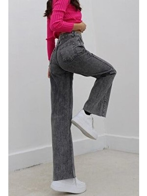 Lily Likralı Kadın Füme Süper Yüksek Bel Salaş Paça Denim Kot Palazzo Pantolon