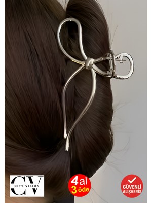 Gümüş Renk Metal Fiyonk Model Saç Tokası 11 cm