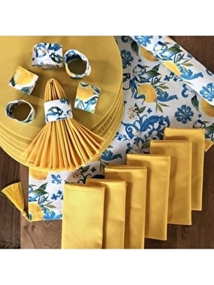 Amerikan Servis,limon Çiçeği 6 Supla,6 Peçete 6 Peçete Halkası ve Runner Tk4