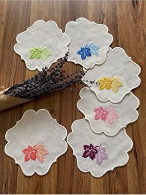 6 Adet Renkli Yaprak Desenli Kahve Yanı Kokteyl Sunum Peçetesi