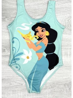 Disney Prenses Jasmine Baskılı Kız Çocuk Mayo -5556- Mavi
