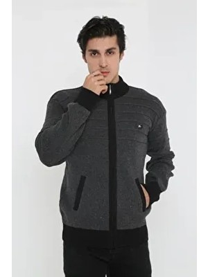 KMK Kombin Baba Büyük Beden Hırka Mont Uzun Kol Siyah Düz Desenli Orta Kalınlık Örme Kumaş