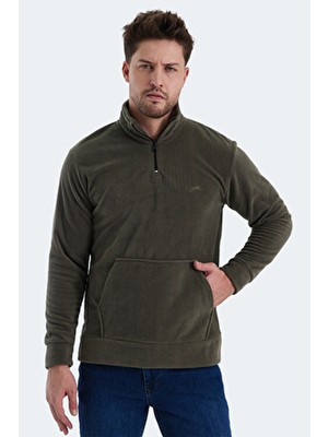 Slazenger Solıd Erkek Haki Sweatshirt Düz Desenli M Beden Sezonluk Rahat Kesim ST21WE052