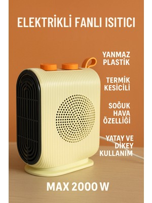 Lina 2000W Elektrikli Fanlı Isıtıcı – Termostatlı, Termik Kesicili, Soğuk Hava Özellikli
