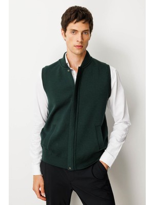 Erkek Hakim Yaka Çelik Örgü Yün Yelek Yeşil