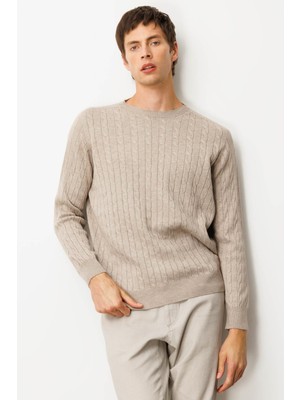 Erkek Sıfır Yaka Saç Örgülü Kazak Vizon