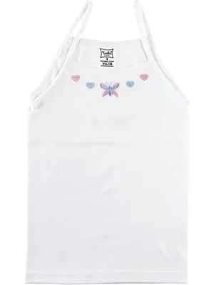 Tutku Kız Çocuk Beyaz Ribana İp Askılı Atlet 3'lü Paket Dokuma Kumaş Rahat Kalıp