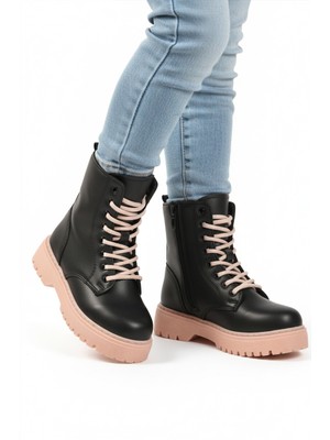 Aspor Siyah Pudra Içi Polarlı Bağcıklı Fermuarlı Kız Çocuk Bot