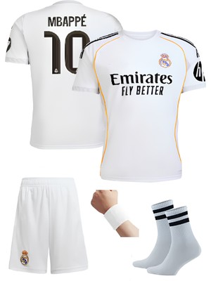 Real Madri'd Mbappe 2026 Yeni Sezon Futbol Çocuk Forması 4'lüset Çorap +Bileklik Hediyeli