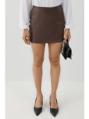 Hiccup Kadın Suni Deriden Düşük Bel Mini Etek Bordo Kırmızı