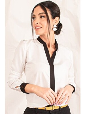Kadın Ekru Önü Şeritli Gömlek ARM-18K001255