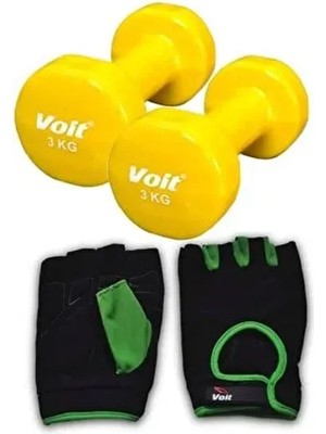 Voit 3kg Sarı Dumbell 2 Adet Vinyl Materyal Ağırlık Eldiveni Yeşil Özellikli Set