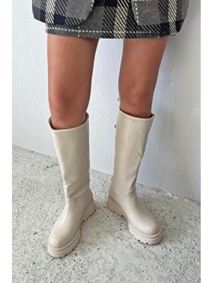 Straswans Lina  Kadın Kürk Detay  Deri Çizme Bej