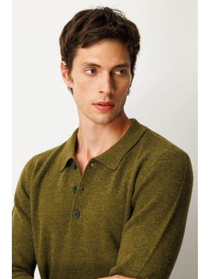 Erkek Polo Yaka Basic Yün Kazak A.k.yeşili