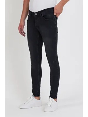 Enerjin Erkek Skinny Fit Likralı Siyah Tırnaklı Denim Pantolon Casual Günlük Kullanım İçin 1 Adet