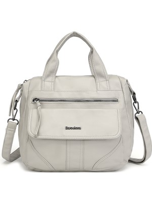 Barcelona Günlük Kadın El ve Omuz Çantası Uzun Askılı Çok Cepli 1873 Açık Gri