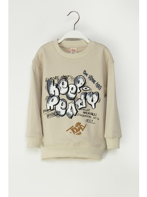 Erkek Çocuk Grafiti Tasarımlı Keep Ready Baskılı Sweatshirt Rahat Kesim