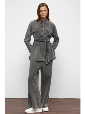 Geniş Paça Pantolon Denim Ikili Takım Antrasit 9379-TK