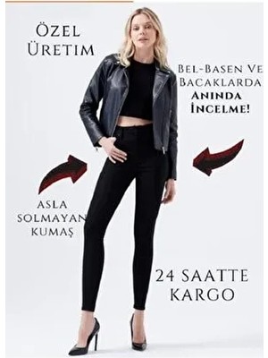 Polle Simsiyah E.x.t.r.a Black Kadın Skinny Jeans Toparlayıcı Uzun Boy Denim Kumaş 29 Beden