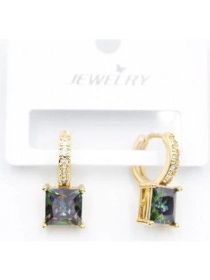 Kare Taşlı Küpe - Altın