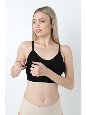 Form Angel Siyah Renk Dikişsiz Emzirme Sütyeni Pamuklu Yumuşak Dokulu Balensiz Konforlu Tasarım