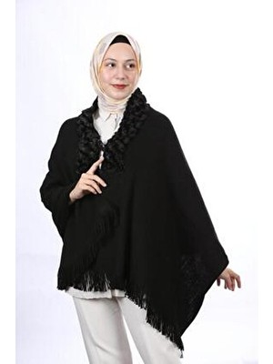 armıza Kadın Siyah Kışlık ve Mevsimlik Omuz Şalı Çok Yumuşak Akrilik Kumaş Düz Desen 70 x 180 cm