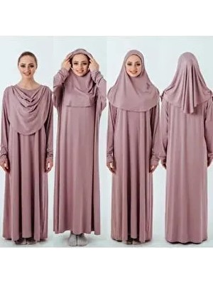 Namaz Elbisesi Gül Kurusu Uzun Kol Polyester Karışımlı Düz Desenli Rahat Günlük Kullanım