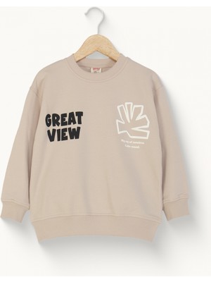 Erkek Çocuk Yazı ve Grafik Baskılı Sweatshirt Pamuklu Rahat Kalıp