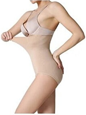 Bejamonti Kadın Bej Toparlayıcı Yüksek Bel Slip Korse İnceltici Dokuma Kumaş ile