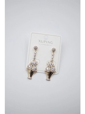 Çiçek Buketi Küpe - Altın